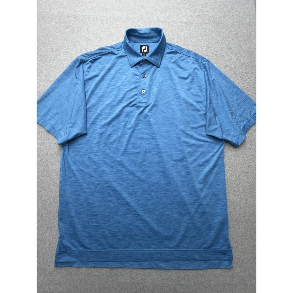 FootJoy Polo Shirt Mens XL Blue Solid Golf Performance Stretch FJ Logo Knit